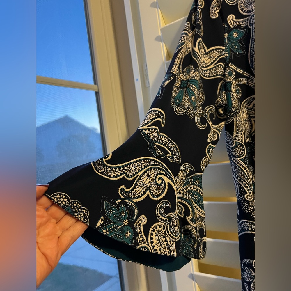 Liz Claiborne - Dress - Paisley - 14 - Bell Sleeves - Blue/Green